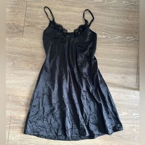 Black Mini Lace Trim Slip Dress